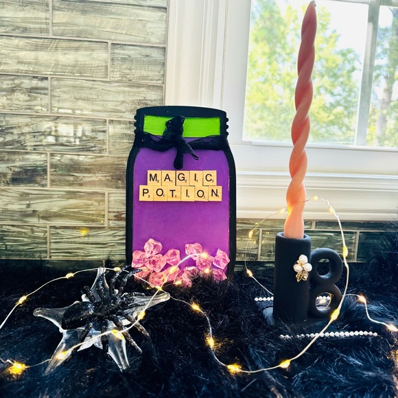 HANDMADE Halloween Magic Potion Spider Web Scene Set Display - Picture 10 of 10